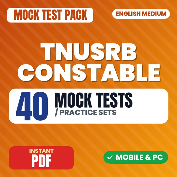 TNUSRB Constable Exam Paper 2 – 40 Mock Tests / Practice Sets | English Medium PDF Download