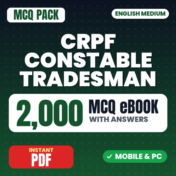 CRPF Constable Tradesman Exam – 2000 MCQ eBook with Answers | English Medium PDF Download