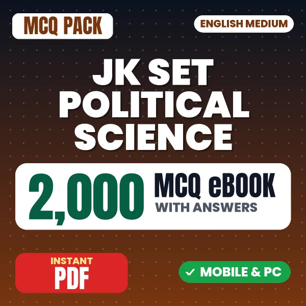 JK SET Political Science Exam Paper 2 – 2000 MCQ eBook with Answers | English Medium PDF Download