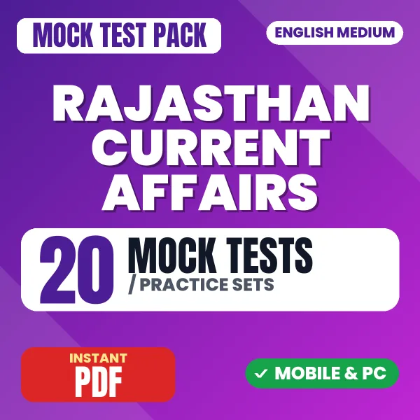Rajasthan Current Affairs in English - January 2026 – 20 Mock Tests / Practice Sets | English Medium PDF Download