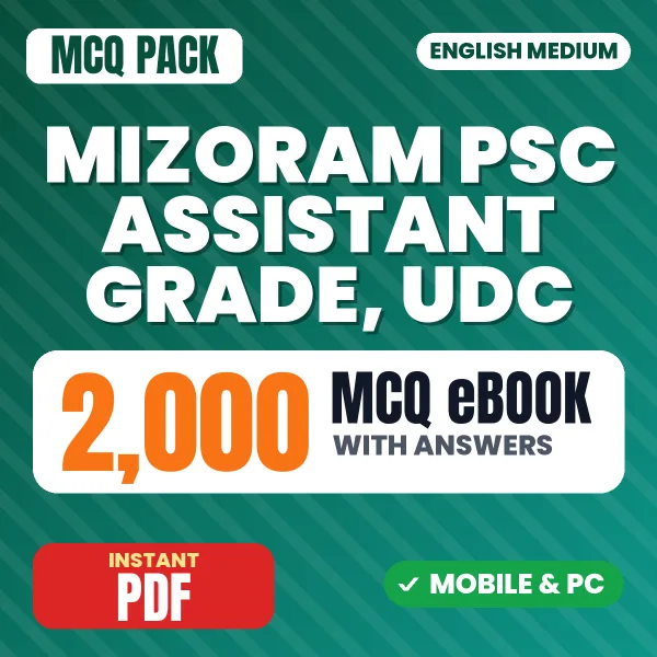 Mizoram PSC Assistant Grade & UDC Exam Paper 2 – 2000 MCQ eBook with Answers | English Medium PDF Download