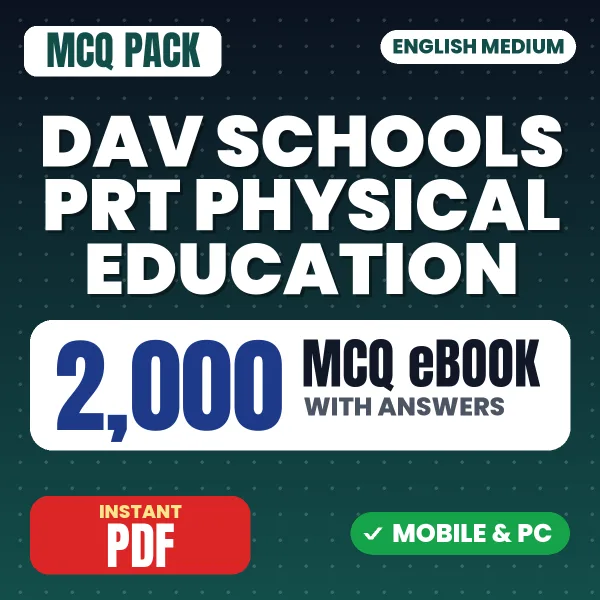DAV Schools PRT (Physical Education) Exam – 2000 MCQ eBook with Answers | English Medium PDF Download