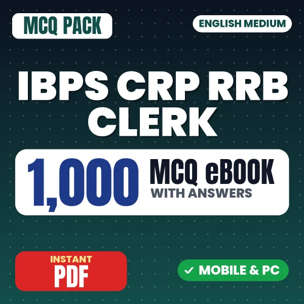 IBPS CRP RRB Clerk Prelims Exam – 1000 MCQ eBook with Answers | English Medium PDF Download