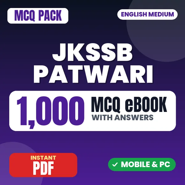 JKSSB Patwari Exam Part I – 1000 MCQ eBook with Answers | English Medium PDF Download