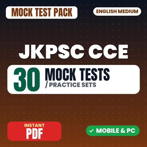 JKPSC CCE Prelims Exam Paper 1 – 30 Mock Tests / Practice Sets | English Medium PDF Download