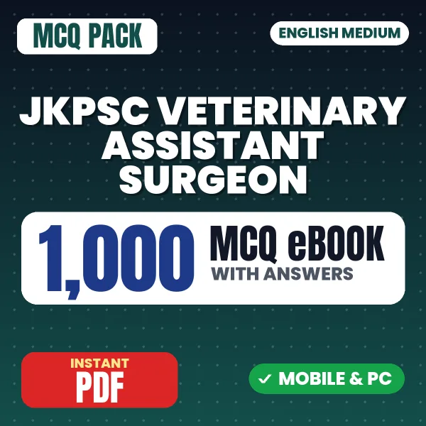 JKPSC Veterinary Assistant Surgeon Exam – 1000 MCQ eBook with Answers | English Medium PDF Download