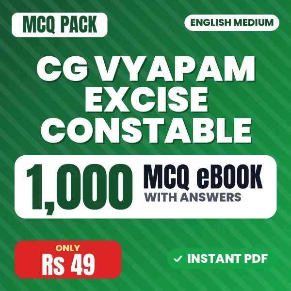 CG Vyapam Excise Constable Exam – 1000 MCQ eBook with Answers | English Medium PDF Download