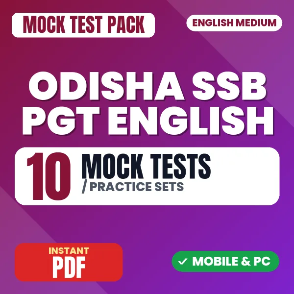 Odisha SSB PGT English Exam – 10 Mock Tests / Practice Sets | English Medium PDF Download