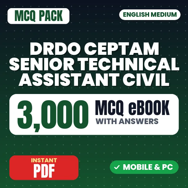 DRDO CEPTAM Senior Technical Assistant (Civil) Exam Tier 1 – 3000 MCQ eBook with Answers | English Medium PDF Download