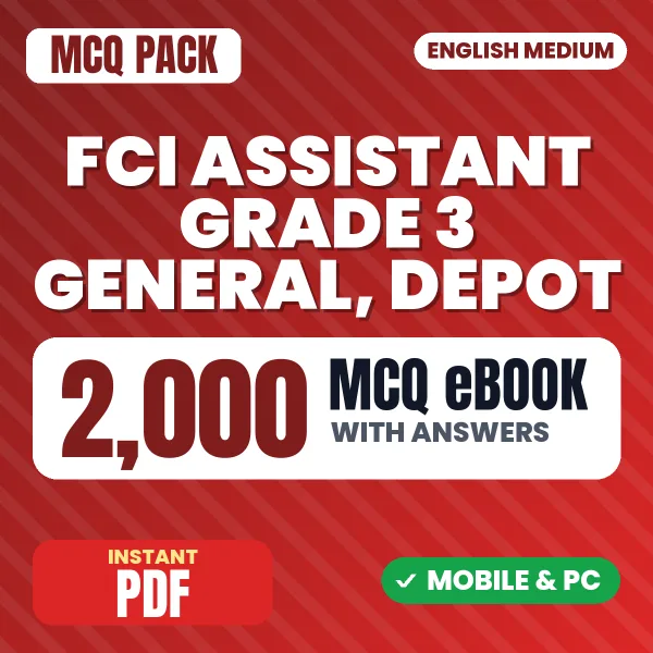 FCI Assistant Grade 3 (General & Depot) Exam Phase 1 – 2000 MCQ eBook with Answers | English Medium PDF Download