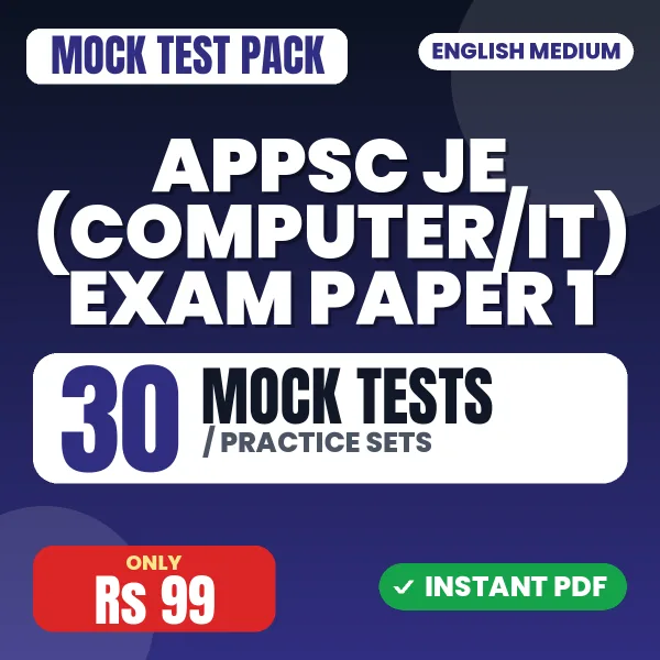 APPSC JE (Computer/IT) Exam Paper 1 – 30 Mock Tests / Practice Sets | English Medium PDF Download