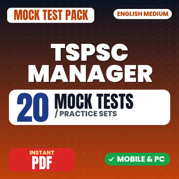 TSPSC Manager Exam Paper I – 20 Mock Tests / Practice Sets | English Medium PDF Download