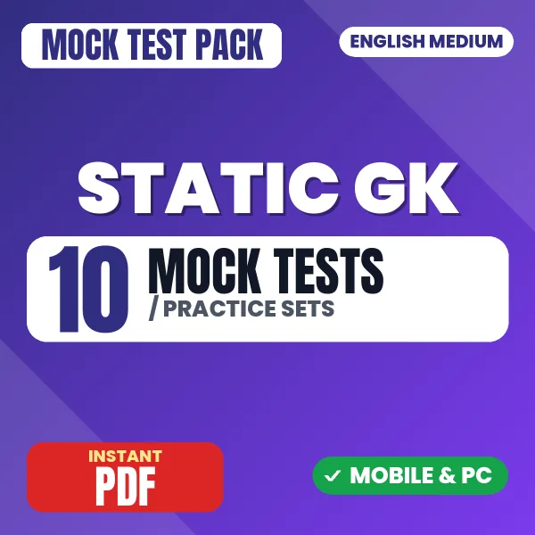 Static GK – 10 Mock Tests / Practice Sets | English Medium PDF Download