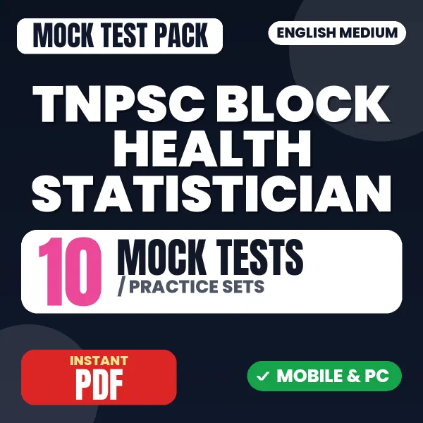 TNPSC Block Health Statistician Exam Paper 1 – 10 Mock Tests / Practice Sets | English Medium PDF Download