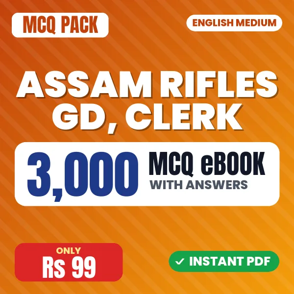 Assam Rifles GD, Clerk Exam – 3000 MCQ eBook with Answers | English Medium PDF Download