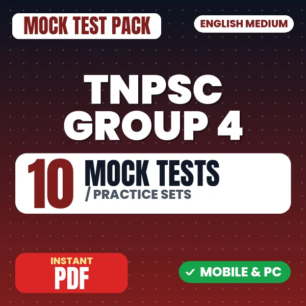 TNPSC Group 4 Exam Part A - Tamil – 10 Mock Tests / Practice Sets | English Medium PDF Download