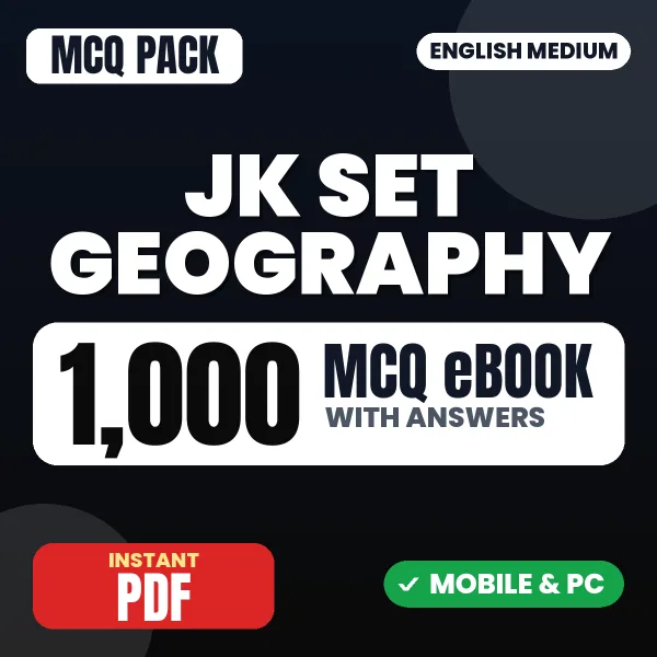 JK SET Geography Exam Paper 2 – 1000 MCQ eBook with Answers | English Medium PDF Download