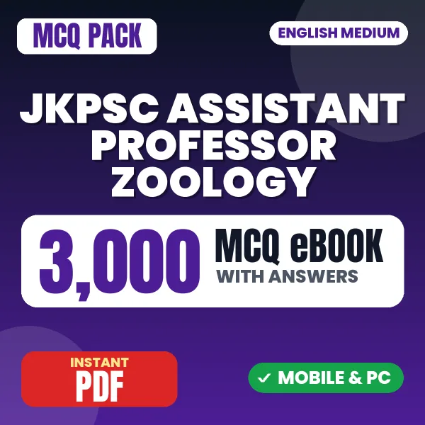 JKPSC Assistant Professor (Zoology) Exam – 3000 MCQ eBook with Answers | English Medium PDF Download