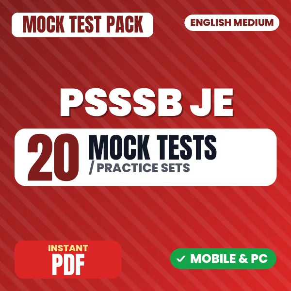 PSSSB JE (Mechanical) Exam – 20 Mock Tests / Practice Sets | English Medium PDF Download