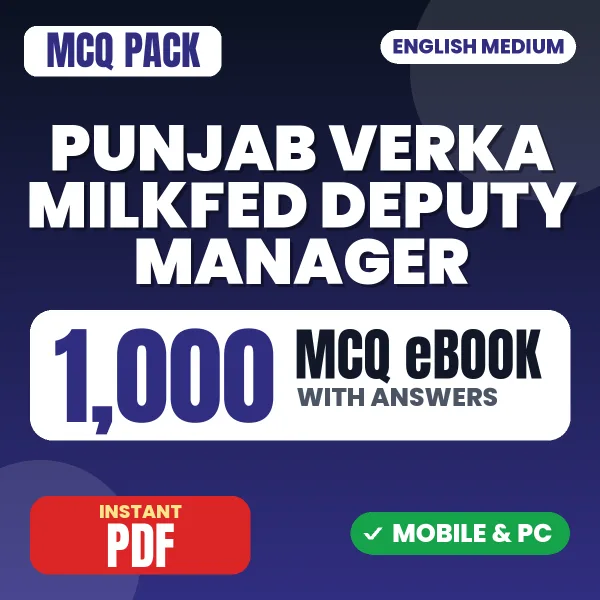 Punjab Verka Milkfed Deputy Manager Exam – 1000 MCQ eBook with Answers | English Medium PDF Download