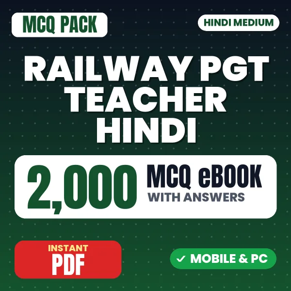 Railway PGT Teacher (Hindi) Exam – 2000 MCQ eBook with Answers | Hindi Medium PDF Download