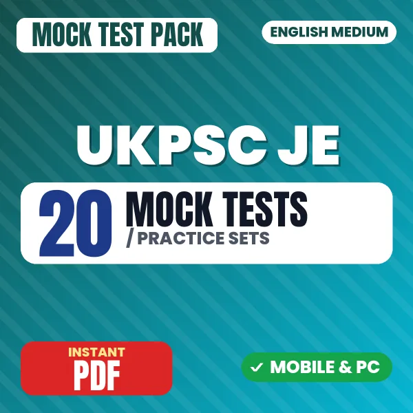 UKPSC JE Exam Paper 1 – 20 Mock Tests / Practice Sets | English Medium PDF Download
