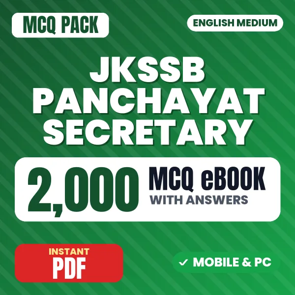 JKSSB Panchayat Secretary Exam – 2000 MCQ eBook with Answers | English Medium PDF Download