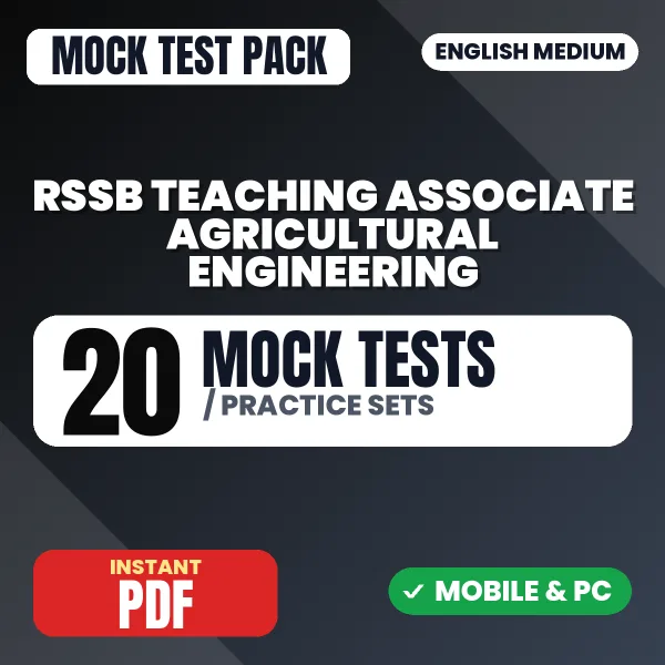 RSSB Teaching Associate (Agricultural Engineering) Exam Paper 1 – 20 Mock Tests / Practice Sets | English Medium PDF Download