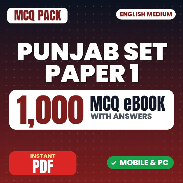 Punjab SET (Paper-I) Exam – 1000 MCQ eBook with Answers | English Medium PDF Download