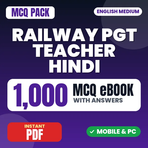 Railway PGT Teacher (Hindi) Exam – 1000 MCQ eBook with Answers | English Medium PDF Download