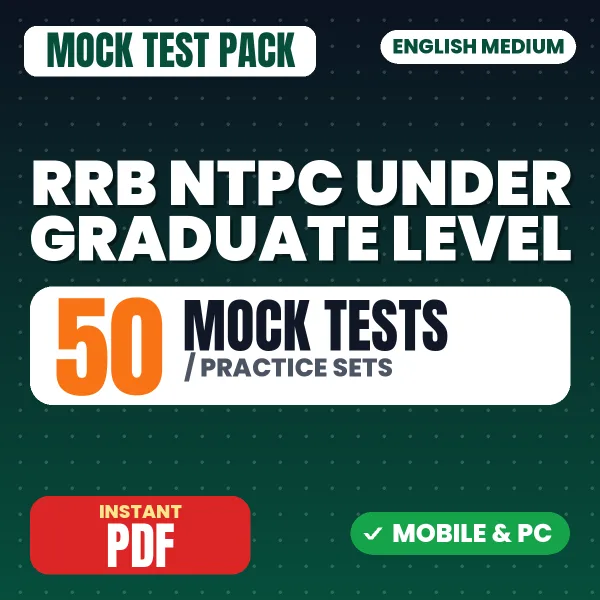 RRB NTPC (Under Graduate level) CBT 1 Exam – 50 Mock Tests / Practice Sets | English Medium PDF Download