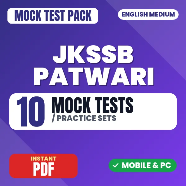 JKSSB Patwari Exam Part I – 10 Mock Tests / Practice Sets | English Medium PDF Download