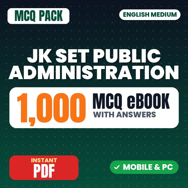 JK SET Public Administration Exam Paper 2 – 1000 MCQ eBook with Answers | English Medium PDF Download
