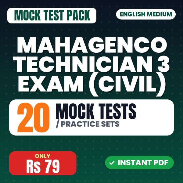 MAHAGENCO Technician 3 Exam (Civil) – 20 Mock Tests / Practice Sets | English Medium PDF Download