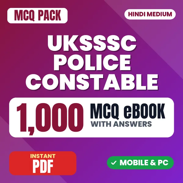 Uttarakhand Police Constable Exam – 1000 MCQ eBook with Answers | Hindi Medium PDF Download
