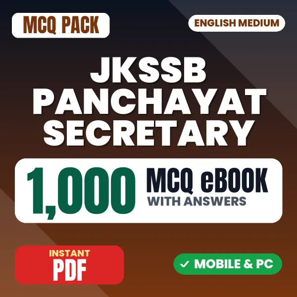 JKSSB Panchayat Secretary Exam – 1000 MCQ eBook with Answers | English Medium PDF Download