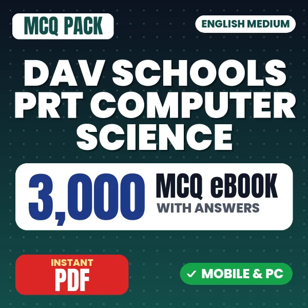 DAV Schools PRT (Computer Science) Exam – 3000 MCQ eBook with Answers | English Medium PDF Download