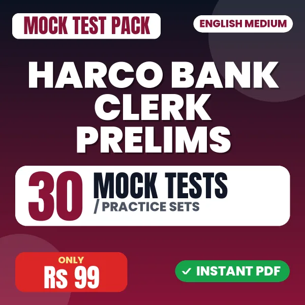 HARCO Bank Clerk Prelims Exam – 30 Mock Tests / Practice Sets | English Medium PDF Download