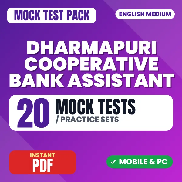 Dharmapuri Cooperative Bank Assistant Exam – 20 Mock Tests / Practice Sets | English Medium PDF Download