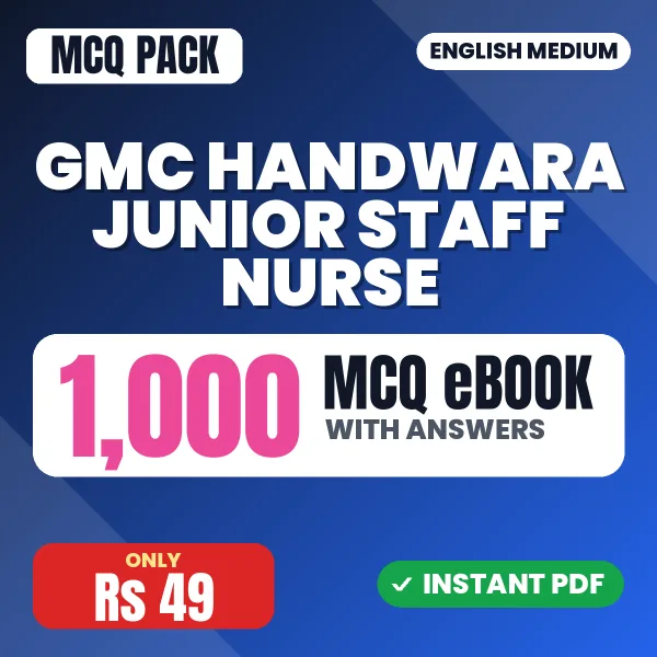 GMC Handwara Junior Staff Nurse Exam – 1000 MCQ eBook with Answers | English Medium PDF Download