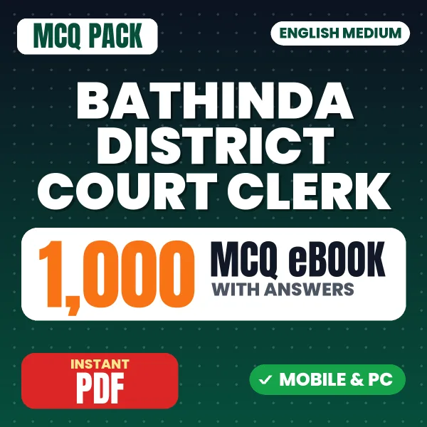 Bathinda District Court Clerk Exam – 1000 MCQ eBook with Answers | English Medium PDF Download