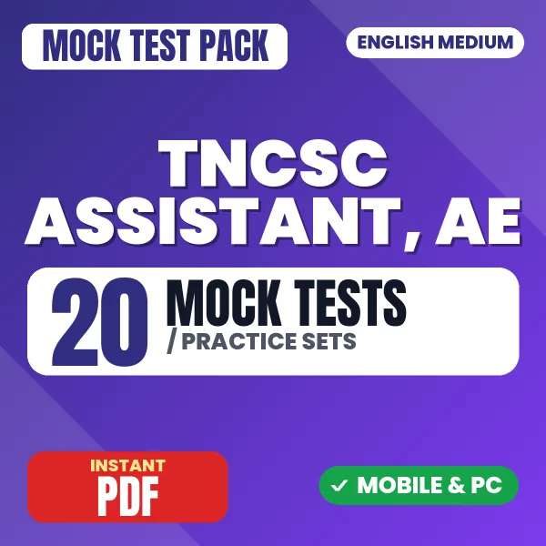 TNCSC Assistant Exam – 20 Mock Tests / Practice Sets | English Medium PDF Download