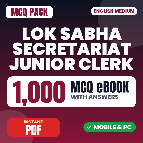 Lok Sabha Secretariat Junior Clerk Prelims Exam – 1000 MCQ eBook with Answers | English Medium PDF Download