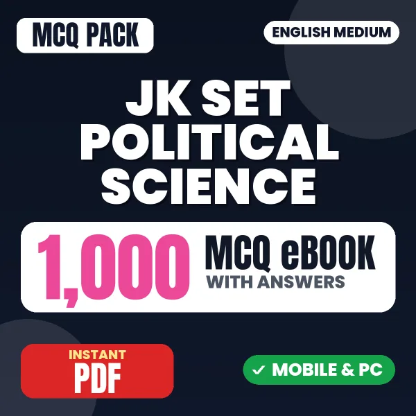 JK SET Political Science Exam Paper 2 – 1000 MCQ eBook with Answers | English Medium PDF Download