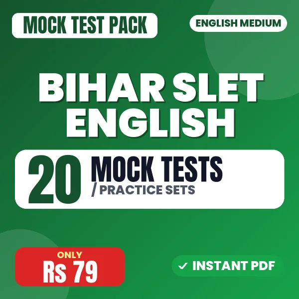 Bihar SLET English Exam – 20 Mock Tests / Practice Sets | English Medium PDF Download