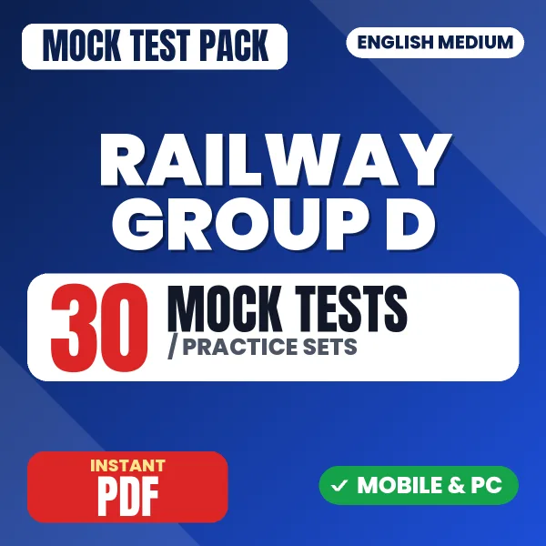 Railway Group D CBT 1 Exam – 30 Mock Tests / Practice Sets | English Medium PDF Download