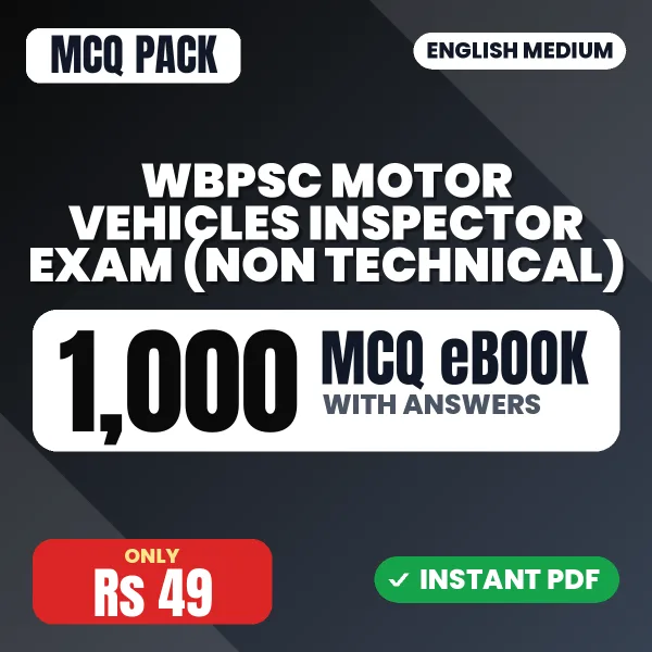 WBPSC Motor Vehicles Inspector Exam (Non Technical) – 1000 MCQ eBook with Answers | English Medium PDF Download