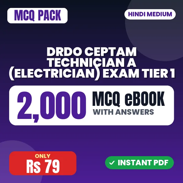 DRDO CEPTAM Technician A (Electrician) Exam Tier 1 – 2000 MCQ eBook with Answers | Hindi Medium PDF Download