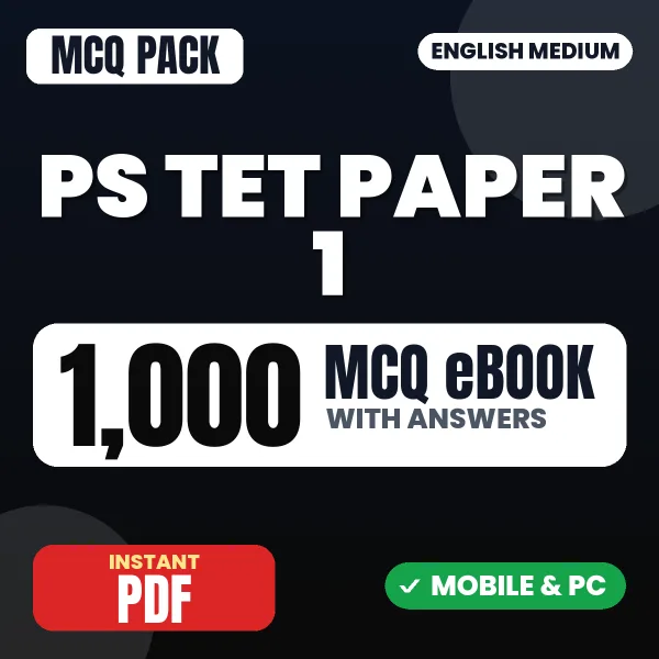 PS TET Paper 1 (Classes I To V) Exam – 1000 MCQ eBook with Answers | English Medium PDF Download
