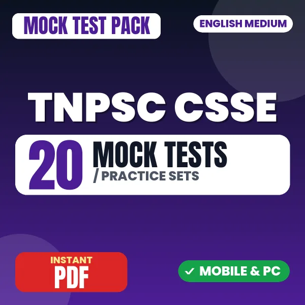 TNPSC CSSE Exam Paper II – 20 Mock Tests / Practice Sets | English Medium PDF Download